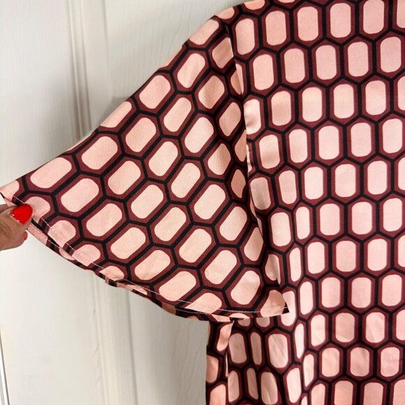 Zara Short Sleeve Blouse Burgundy Cream‎ Geometric Print Bow Satin Size XSmall - Picture 7 of 9